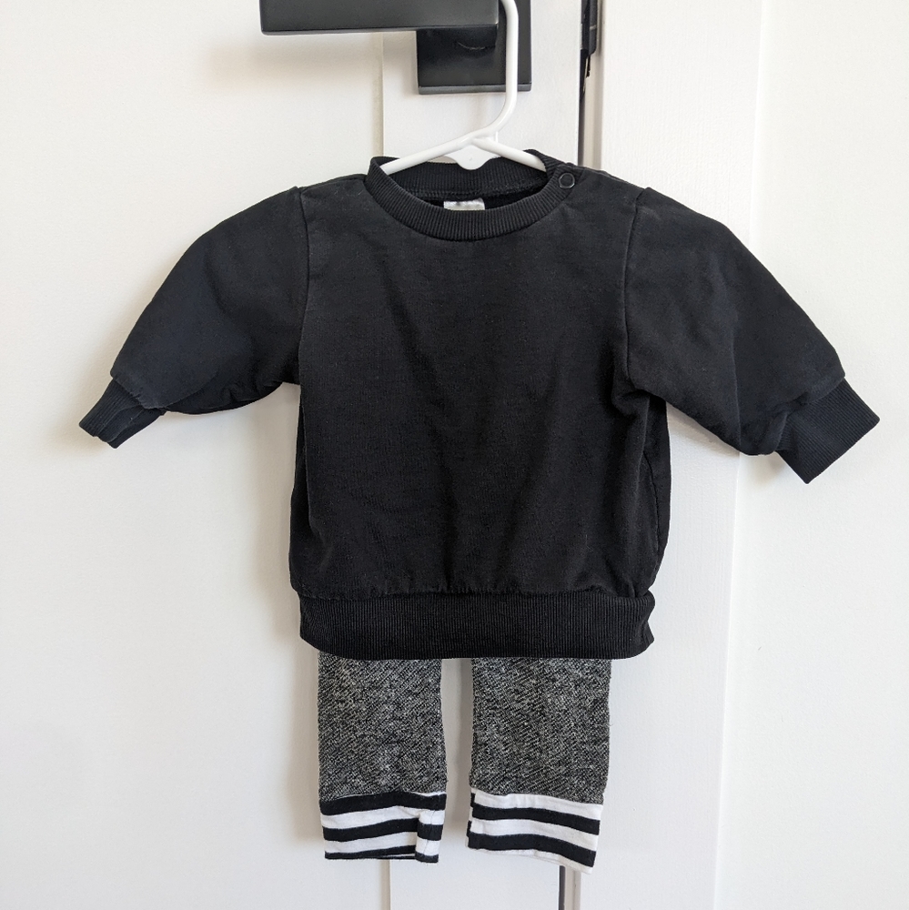 ✨4 for 12 H&M Black Crew Neck Sweatshirt and unbranded pants Size 2-4 Months